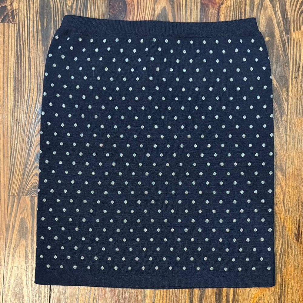 New Club Monaco Niki Sweater Skirt - Navy & Silver Polka Dot Midi Skirt